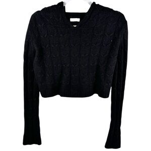 Sablyn Chloe Black 100% Cashmere Cable Knit Cropped Pullover Hoodie Size large